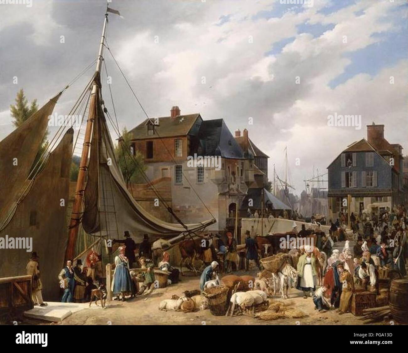 Auguste-Xavier Leprince - Embarquement de bestiaux sur le ‥9APassager‥98 dans le port de Honfleur (1823). Foto Stock