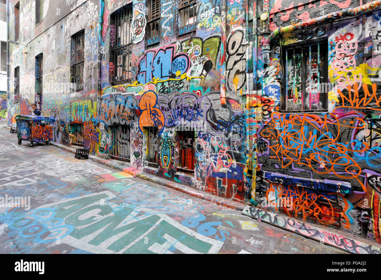 Hosier Lane, famoso Vicolo Arte di strada (Graffiti) di Melbourne Foto Stock