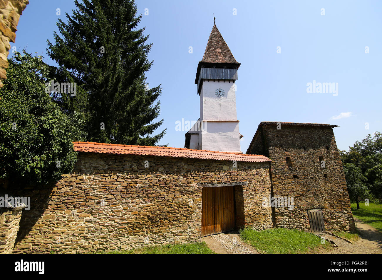 Mesendorf sassone chiesa fortificata, in Transilvania, centro della Romania Foto Stock