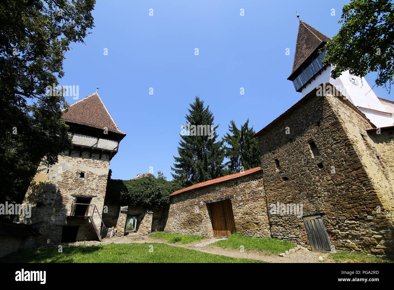 Mesendorf sassone chiesa fortificata, in Transilvania, centro della Romania Foto Stock