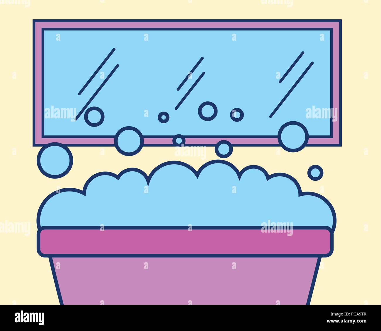 Vasca da bagno specchio bolle di schiuma bagno Illustrazione Vettoriale