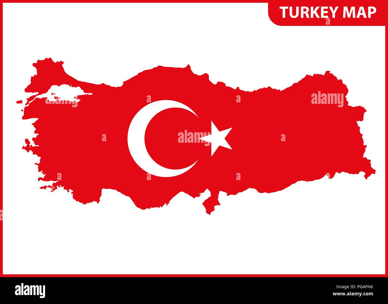 La mappa dettagliata della Turchia con la bandiera nazionale Illustrazione Vettoriale