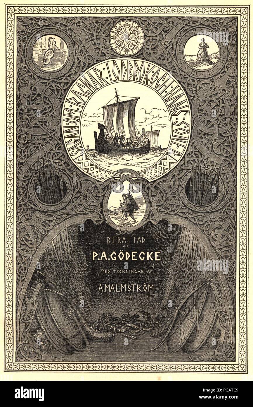 Agosto Malmström - Prenota illustrazione - Sagan om Ragnar Lodbrok 1880. Foto Stock