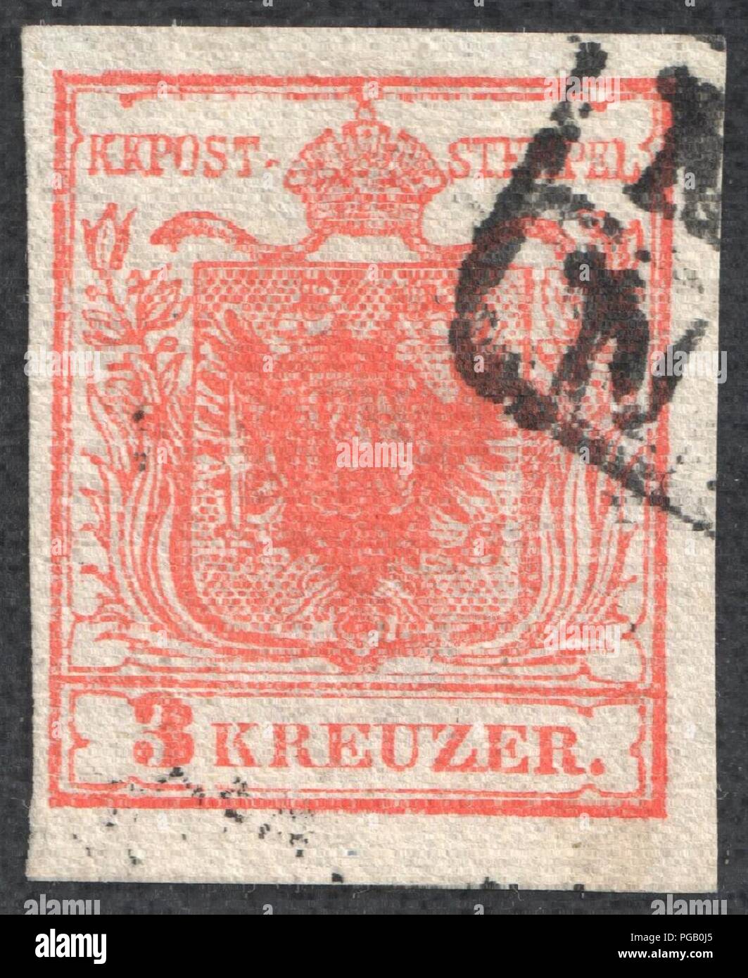 Austria 1850 3KR IA di cui la carta. Foto Stock