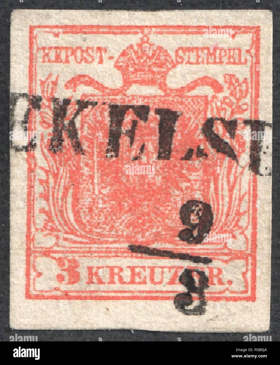 Austria 1850 3Kr Ib WEKELSDORF. Foto Stock