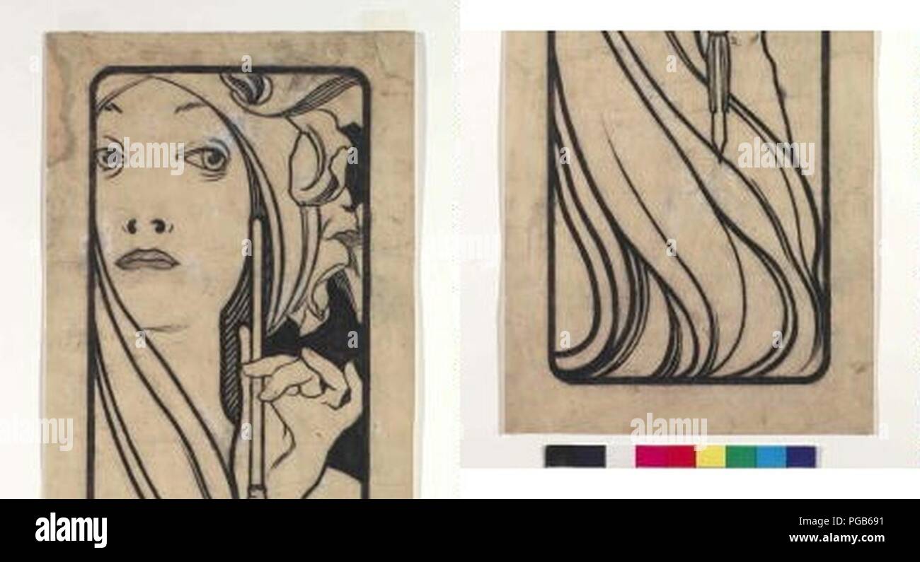 Autor Alfons Mucha 24.7.1860-14.7.1939 - Kresba pro obalku casopisu Lestampe moderne. Foto Stock