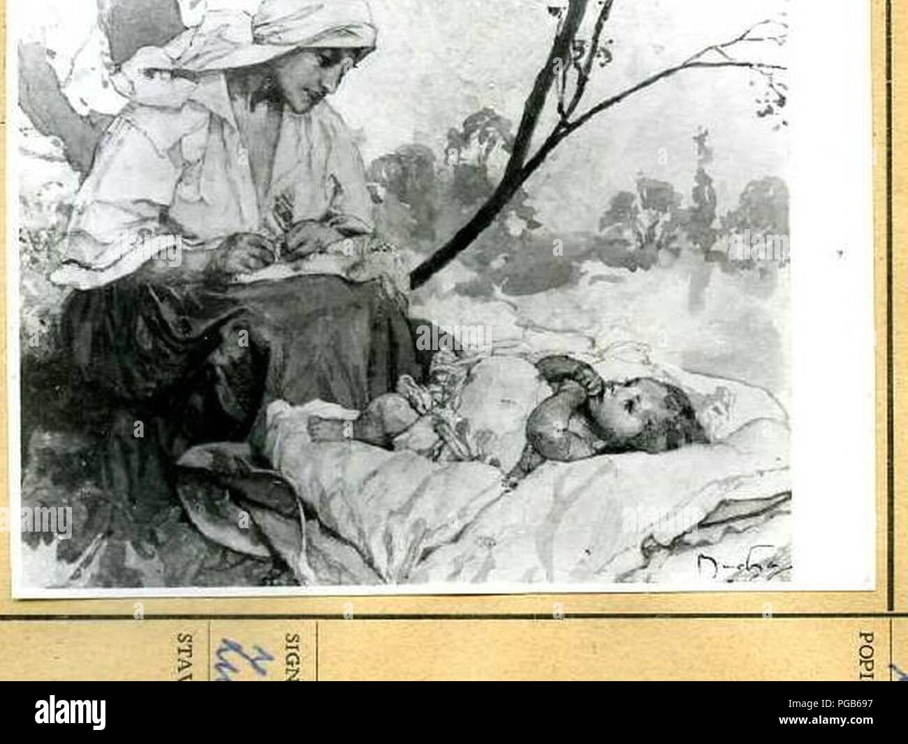Autor Alfons Mucha 24.7.1860-14.7.1939 - Matka sedici nad ditetem - ilustrace ke knize Slavia starostlivym matkam. Foto Stock