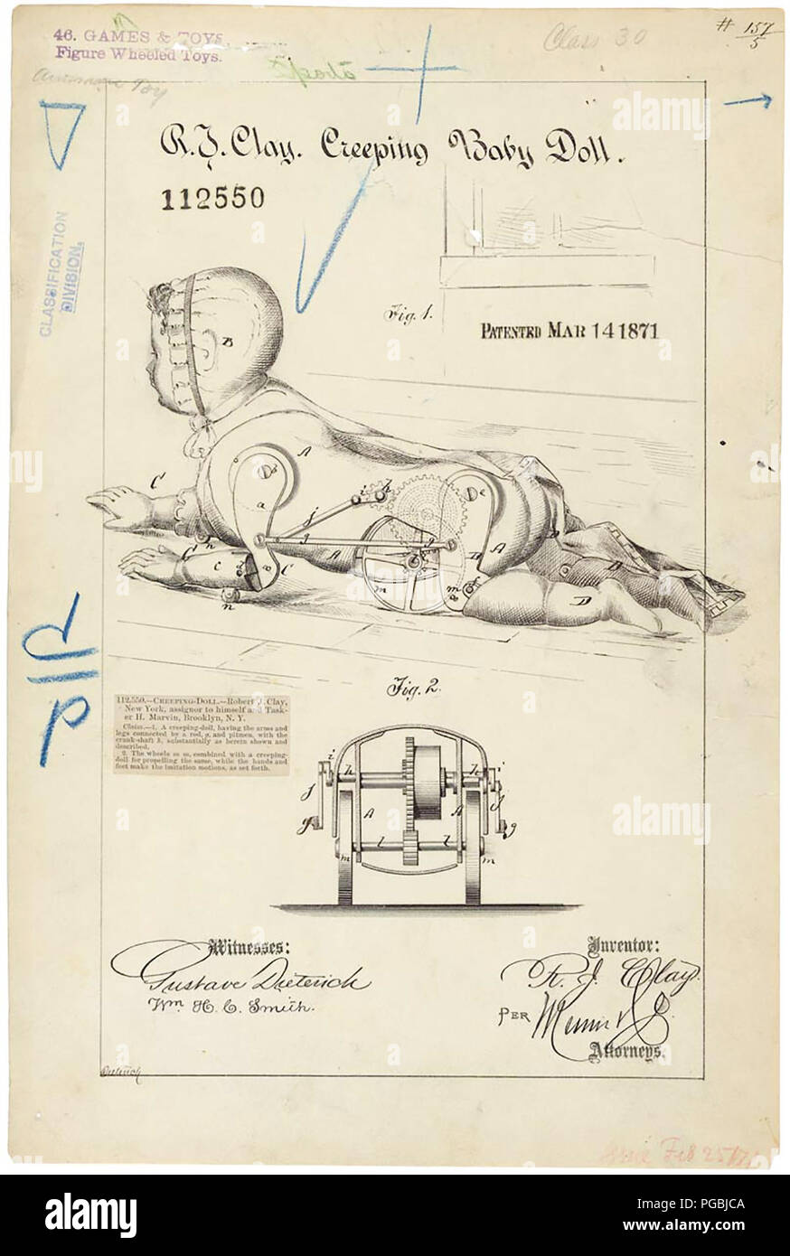 R. J. argilla, Creeping Baby Doll, brevettata 14 Marzo 1871 Foto Stock