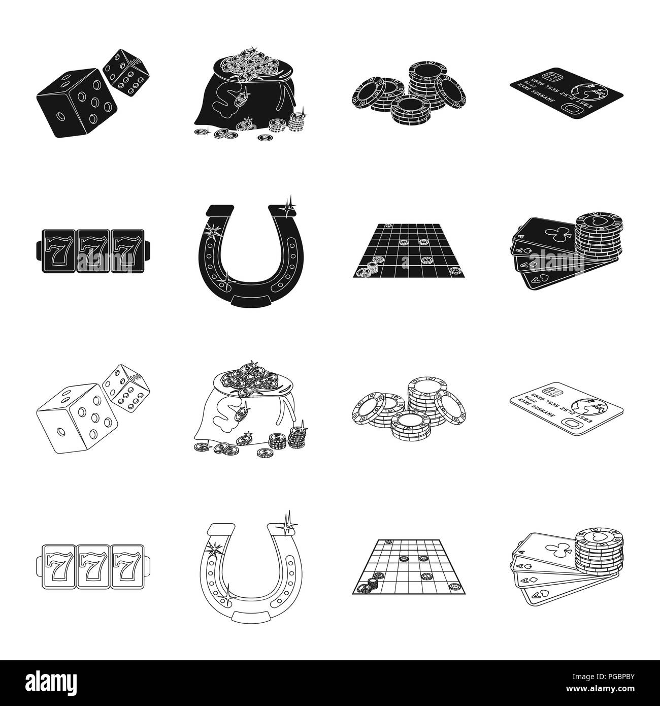 Entusiasmo, ricreazione, hobby e altre icone in nero,Outline stile., casinò, intrattenimento, istituzione icone nella raccolta di set Illustrazione Vettoriale