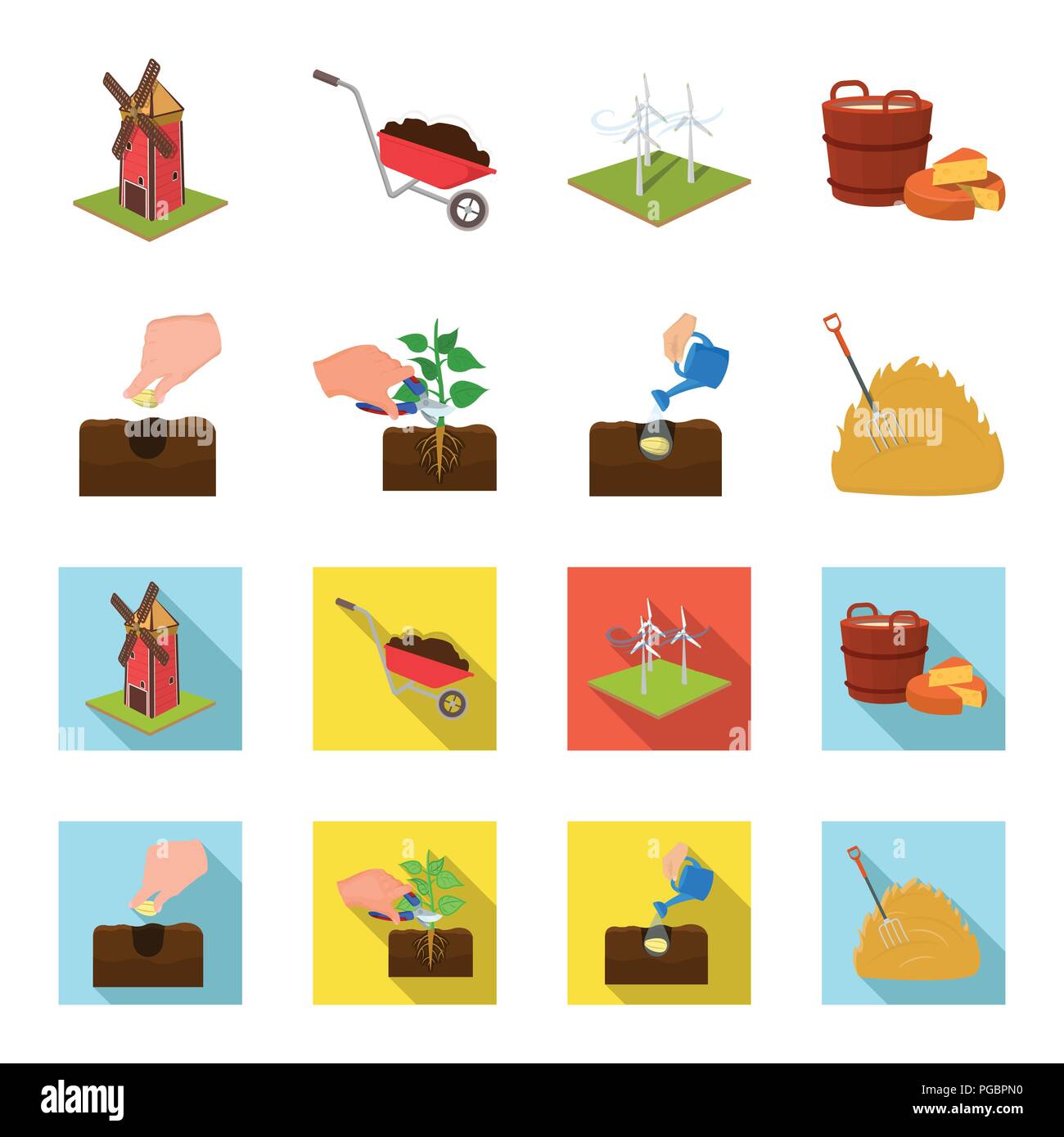 Giardino, ecologia, farmingand altra icona in cartoon,tipo piatto. Alimentazione, plot, farmicons nella raccolta di set Illustrazione Vettoriale