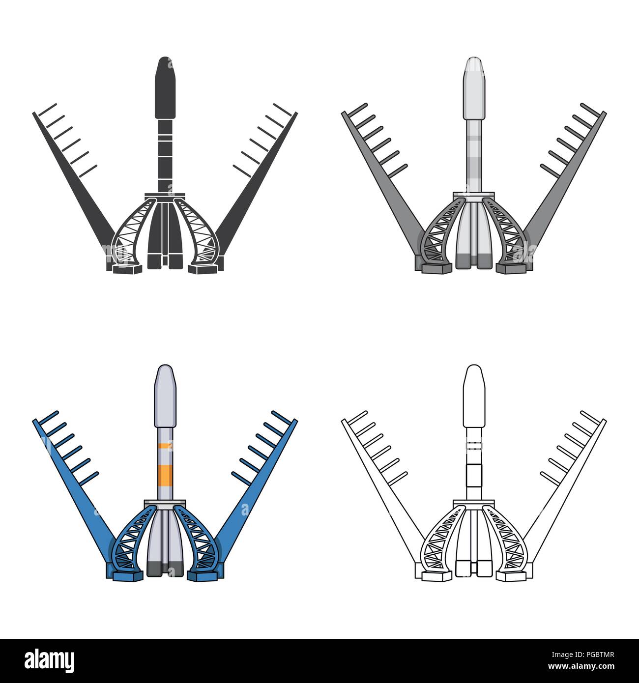 Lancio dell'astronave. La tecnologia spaziale unica icona in stile cartoon simbolo vettore illustrazione stock . Illustrazione Vettoriale