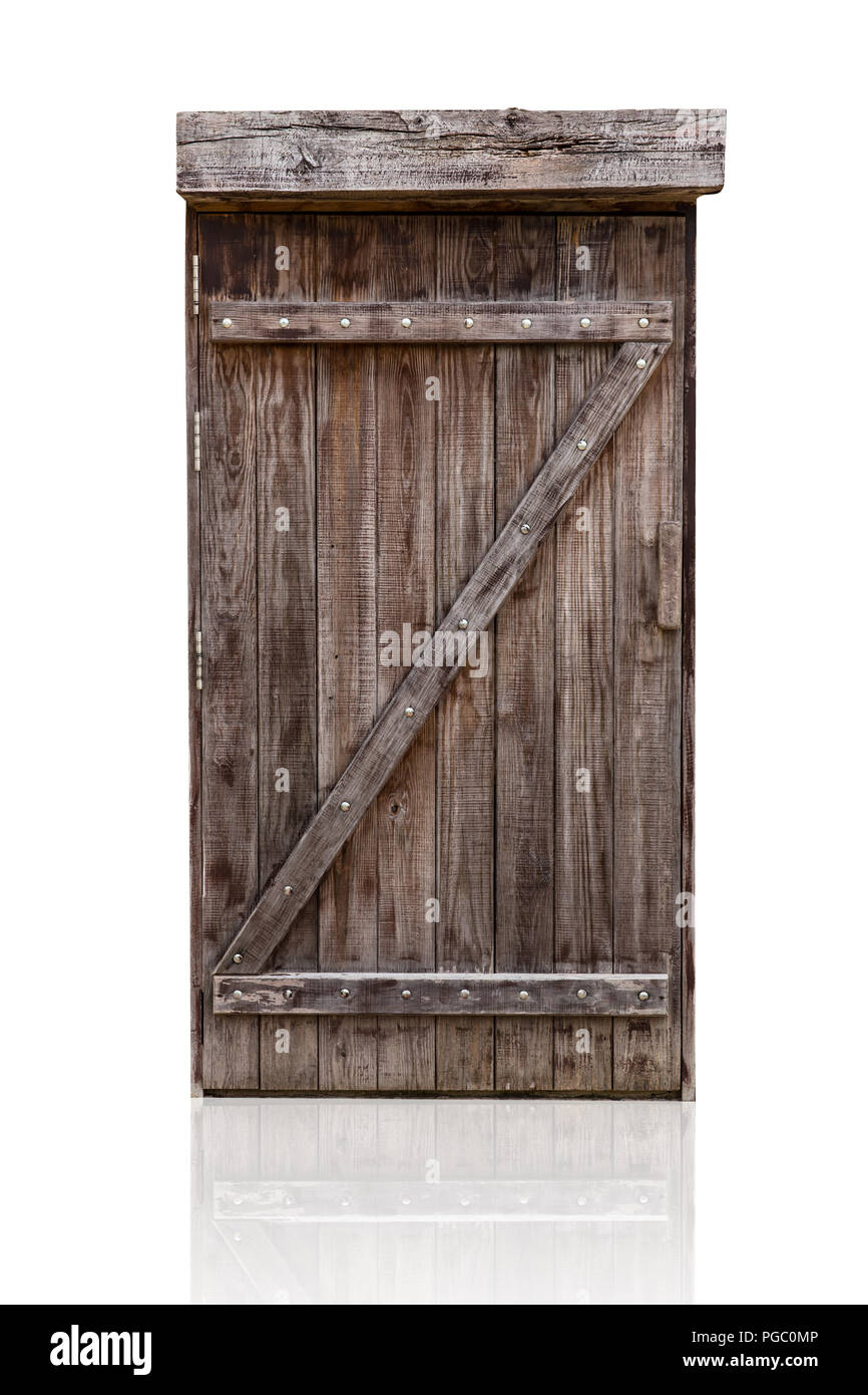 Vecchia porta di legno vintage isolato su bianco con percorso di clipping. Foto Stock