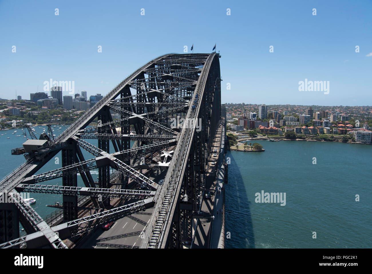 Vista superiore del Ponte del Porto di Sydney dal pilone Lookout Foto Stock