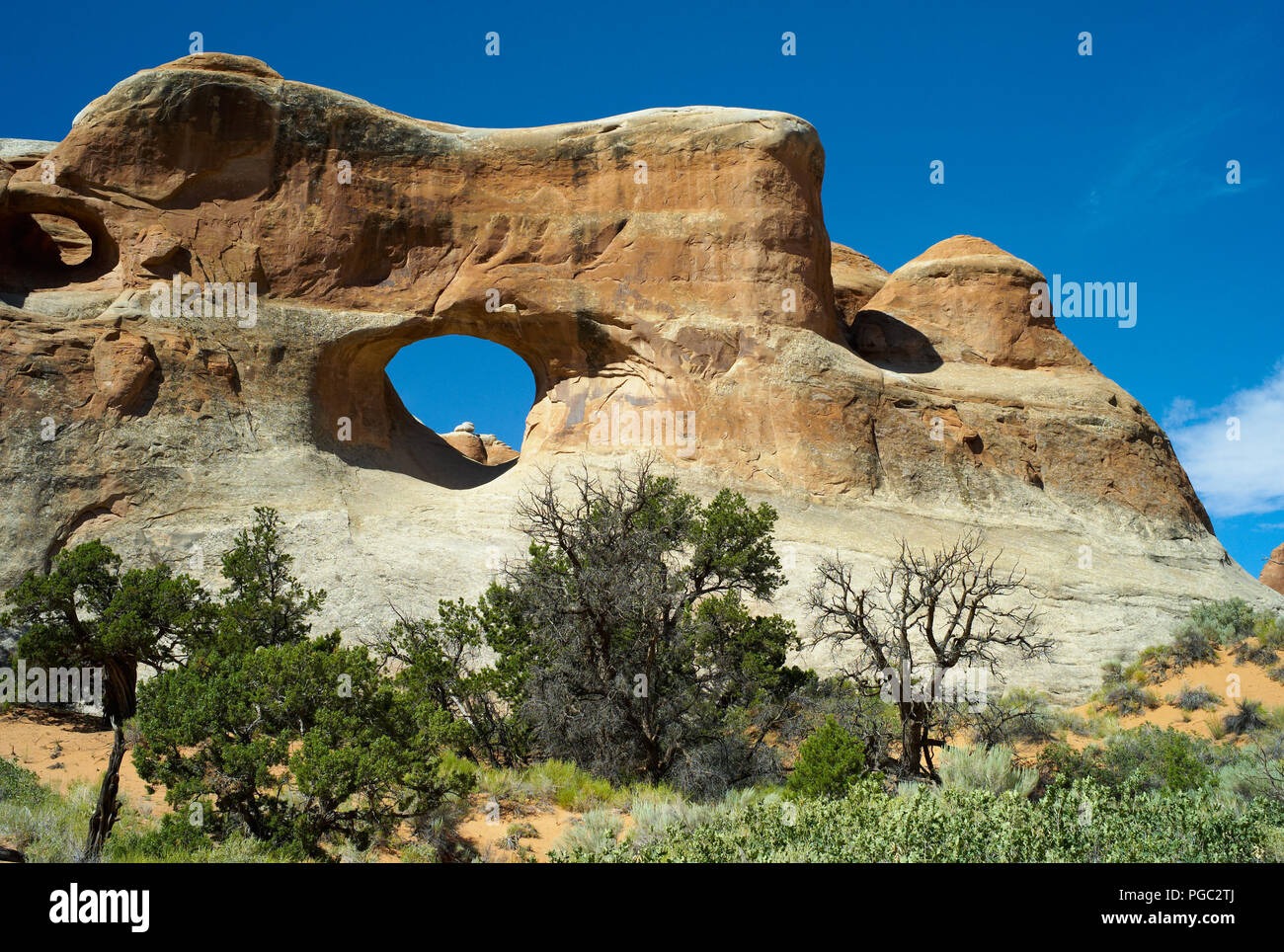 Formazione di Tunnel Arch Rock nel Parco Nazionale di Arches, Utah, a sudovest degli Stati Uniti d'America Foto Stock