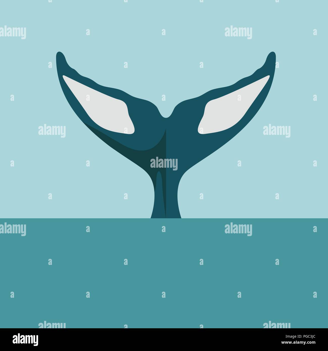 Coda di balena immersioni in mare o sul mare parte del corpo di killer o Humpback Whale in flat illustrazione vettoriale style Illustrazione Vettoriale