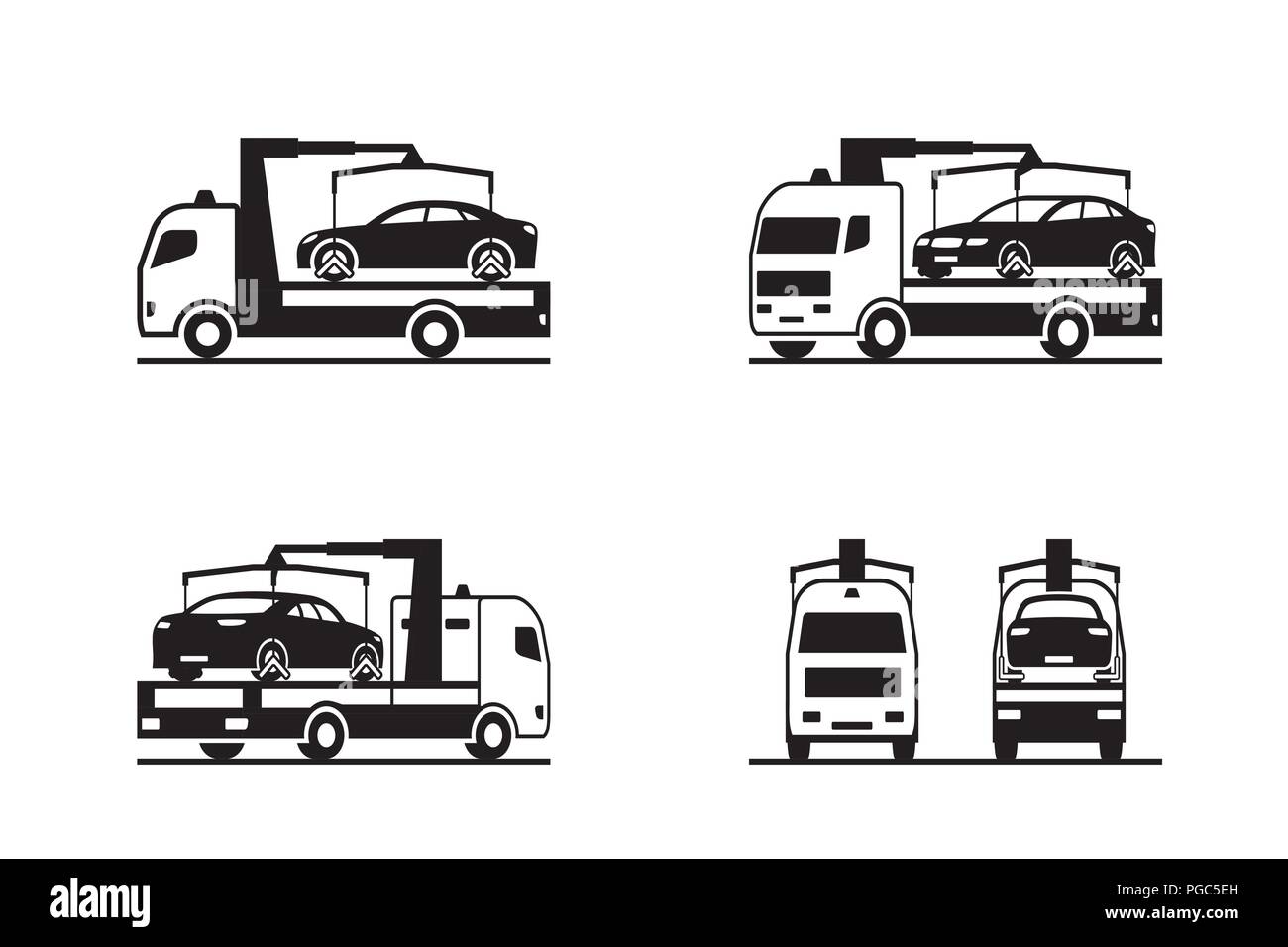 Assistenza stradale carrello con auto - illustrazione vettoriale Illustrazione Vettoriale