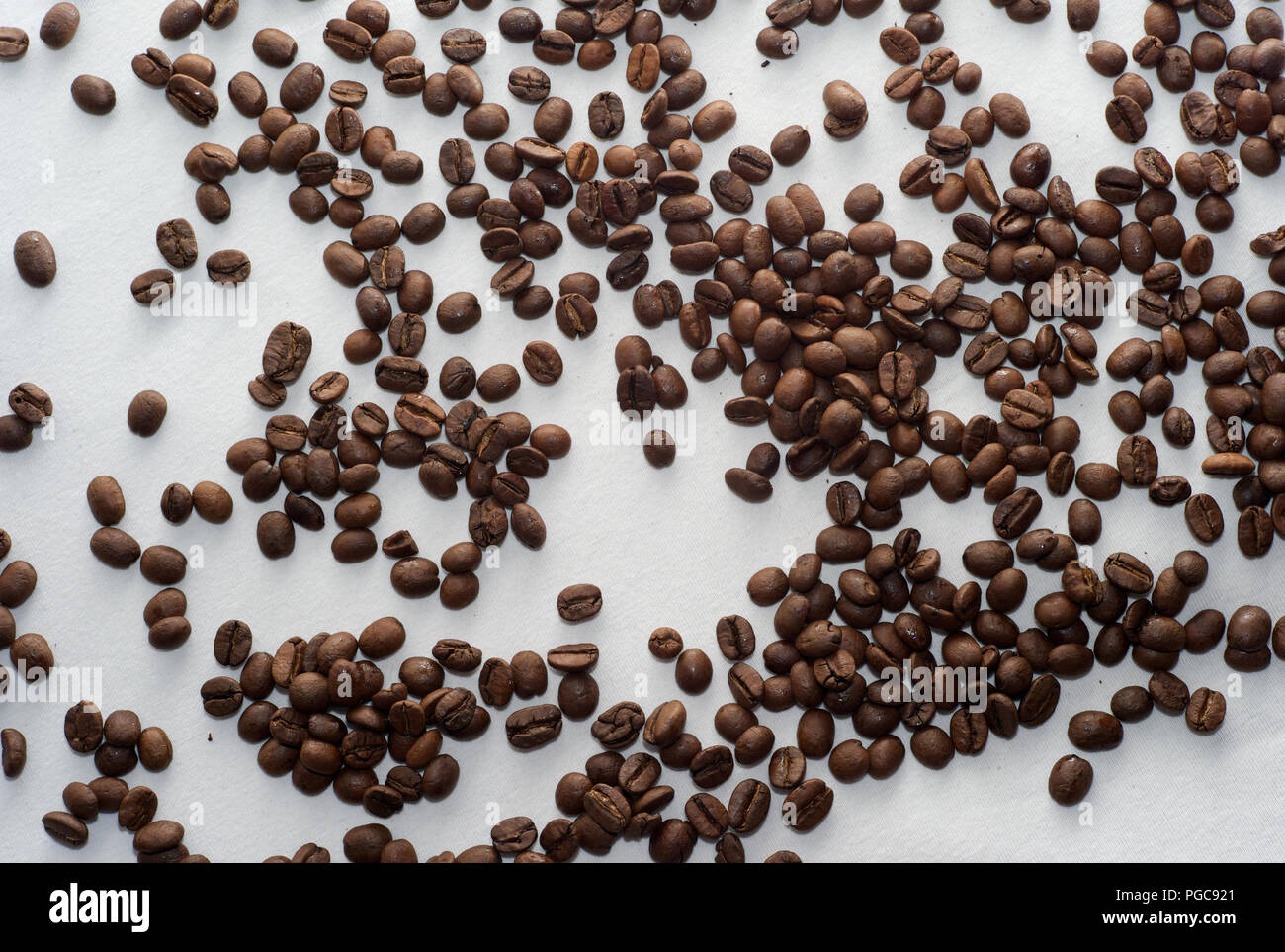 Sparse Brown i chicchi di caffè su sfondo bianco Foto Stock