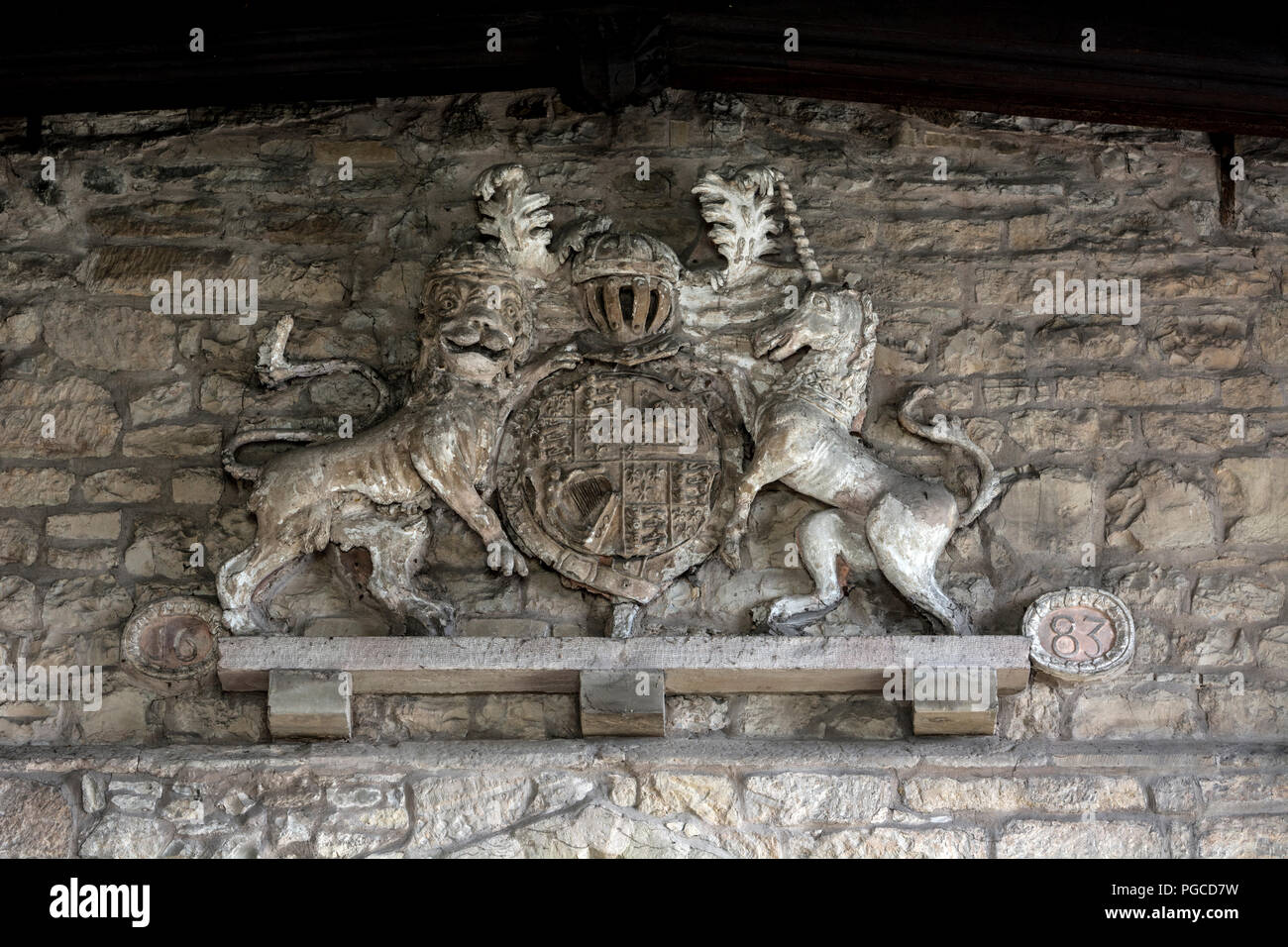 Il re Carlo II gesso stemma, la chiesa di San James, Normanton-su-Soar, Nottinghamshire, England, Regno Unito Foto Stock