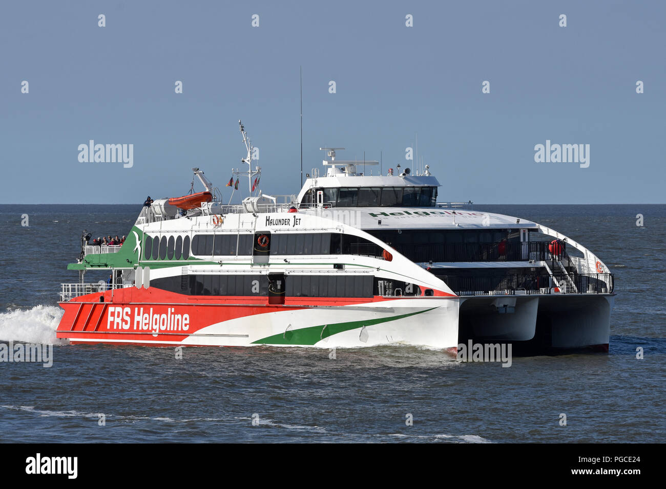 Highspeed-Ferry Halunder Jet tornando a Cuxhaven da Helgoland Foto Stock