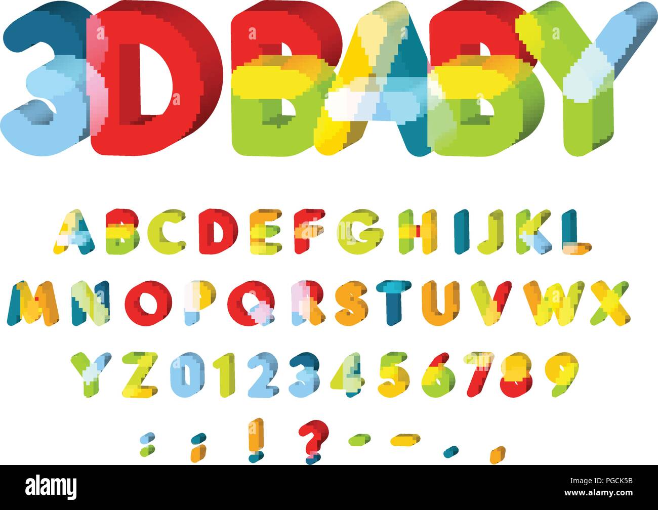3D alfabeto per bambino decorazione di zona. Kids Zone font vettoriali. Caolorful funny 3D lettere con angoli softed. Si torna a scuola il modello ABC. Illustrazione Vettoriale