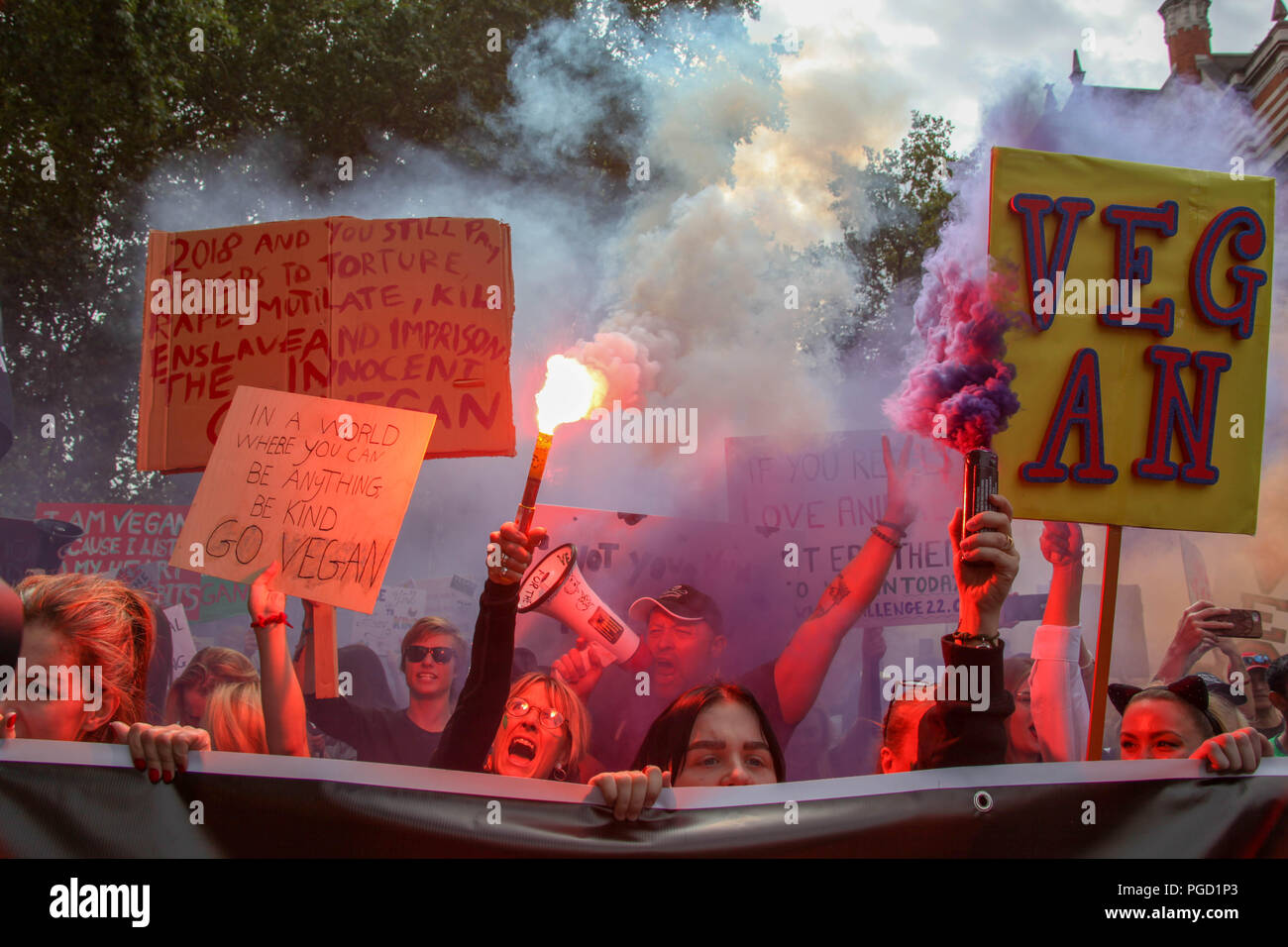 Londra, Regno Unito. 25 ago 2018. I manifestanti a diritti degli animali marzo Credito: Alex Cavendish/Alamy Live News Foto Stock