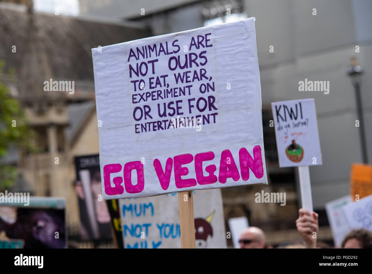 Gazzetta dei diritti degli animali marzo avrà luogo con i dimostranti fuori le case del Parlamento organizzata dai surge consistente dei vegani per protestare contro l'uso di animali come fonti di cibo Foto Stock