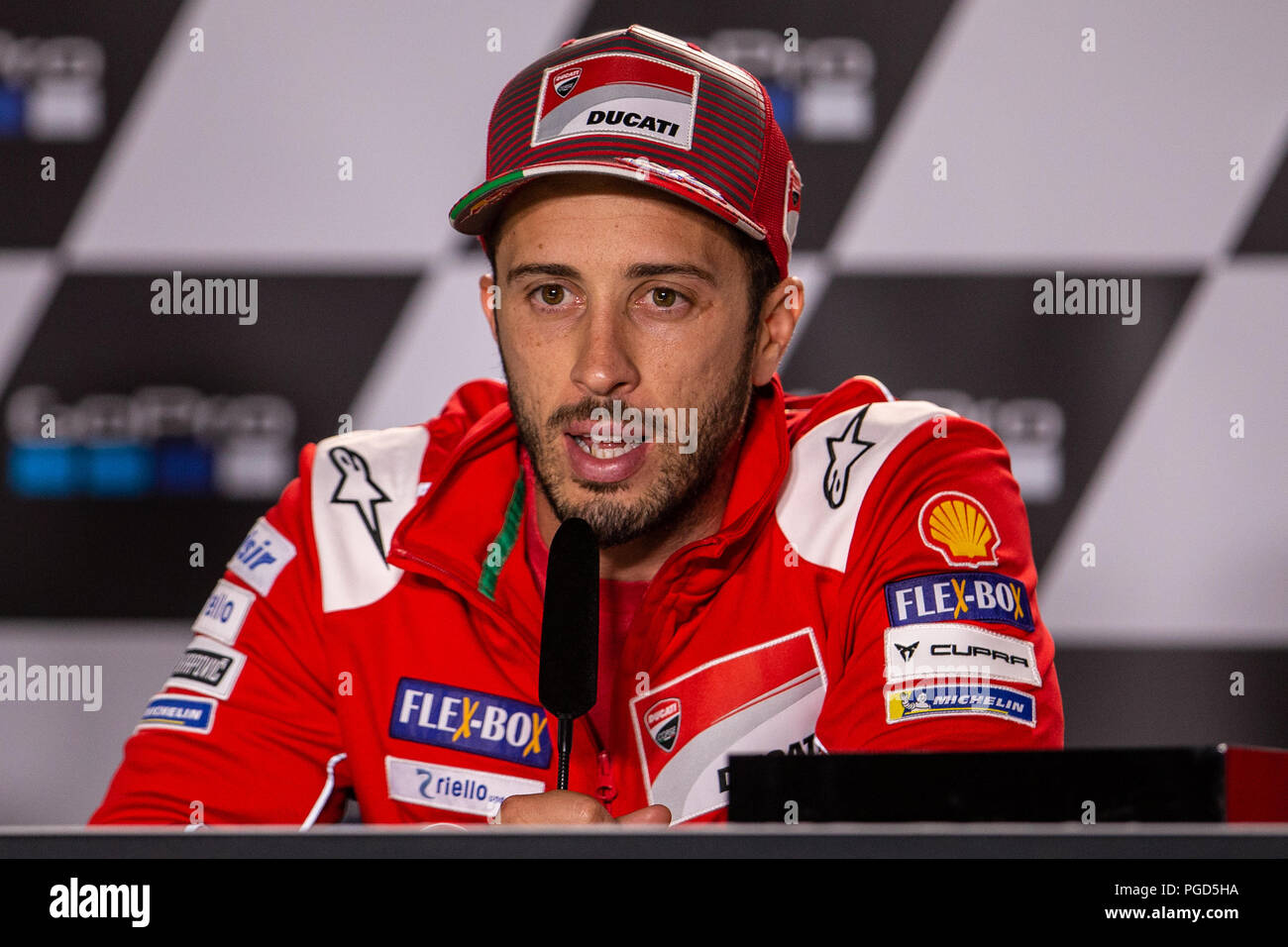 Gara di Silverstone Circuit, Northamptonshire, Regno Unito. 25 Ago, 2018. GoPro British Grand Prix MotoGP, qualificazione, Ducati Team rider Andrea Dovizioso Credito: Azione Sport Plus/Alamy Live News Foto Stock