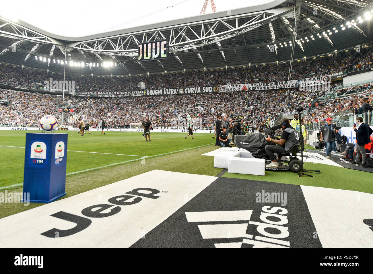 Torino, Italia. 25 Ago, 2018. La Juventus Stadium durante la serie di una  partita di calcio tra Juventus e SS Lazio a Allianz Stadium il 25 agosto,  2018 a Torino, Italia. Credito: