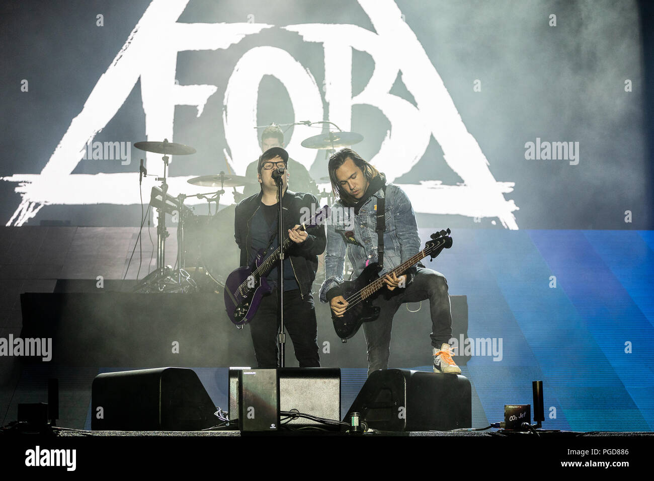 Fall Out Boy esibirsi dal vivo sul palco del festival di Leeds, Regno Unito, 25 giugno 2018. Foto Stock