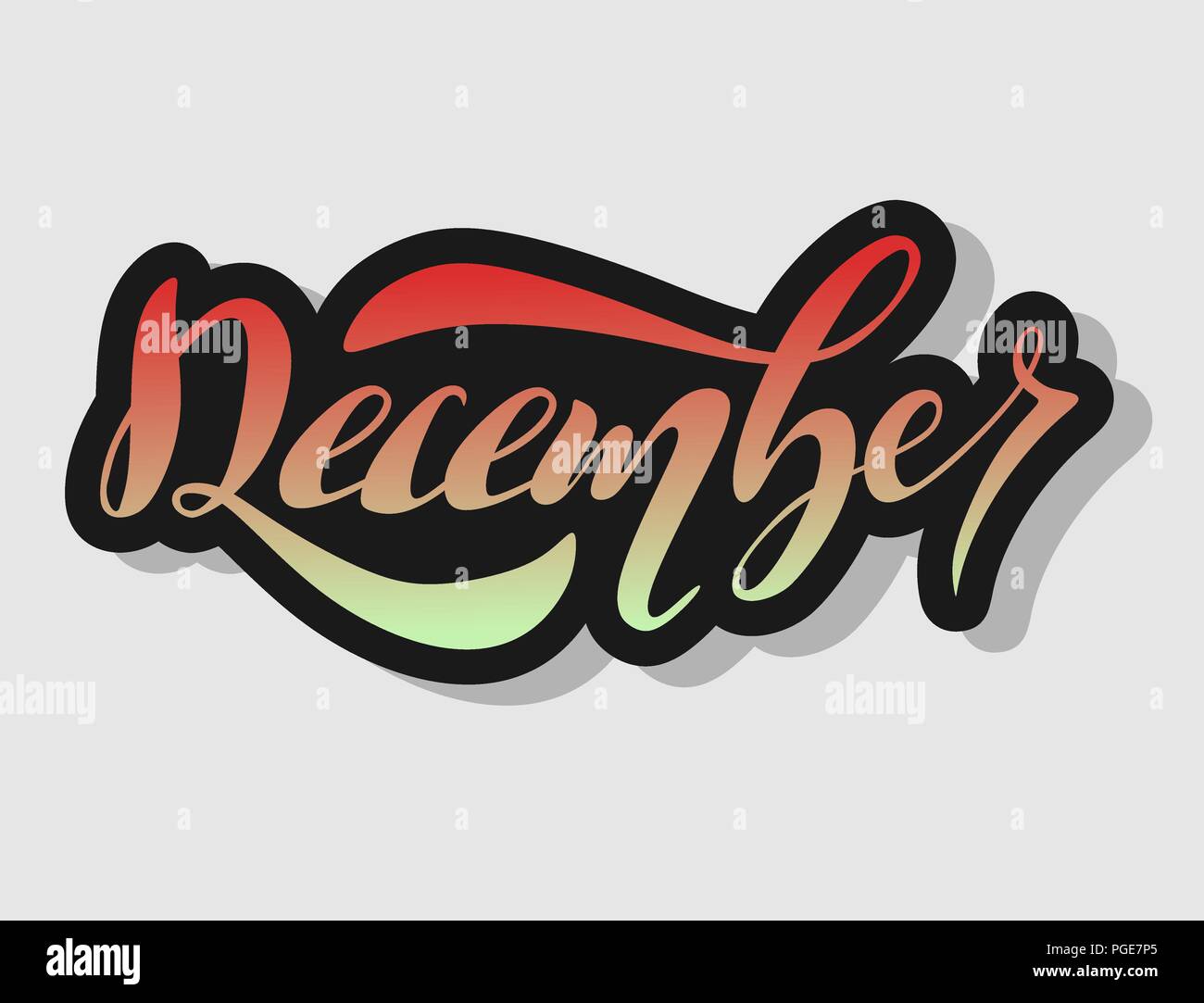 Scritte a mano dicembre firmare il nuovo anno mese logo ombre caratteri tipografici decorativo calligrafia di gradiente Foto Stock