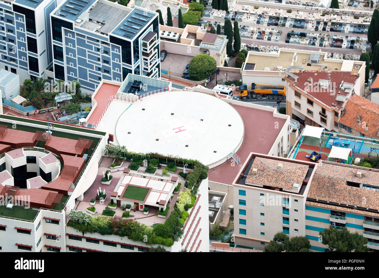 Elicottero piazzola di atterraggio in un ospedale nel Principato di Monaco Foto Stock