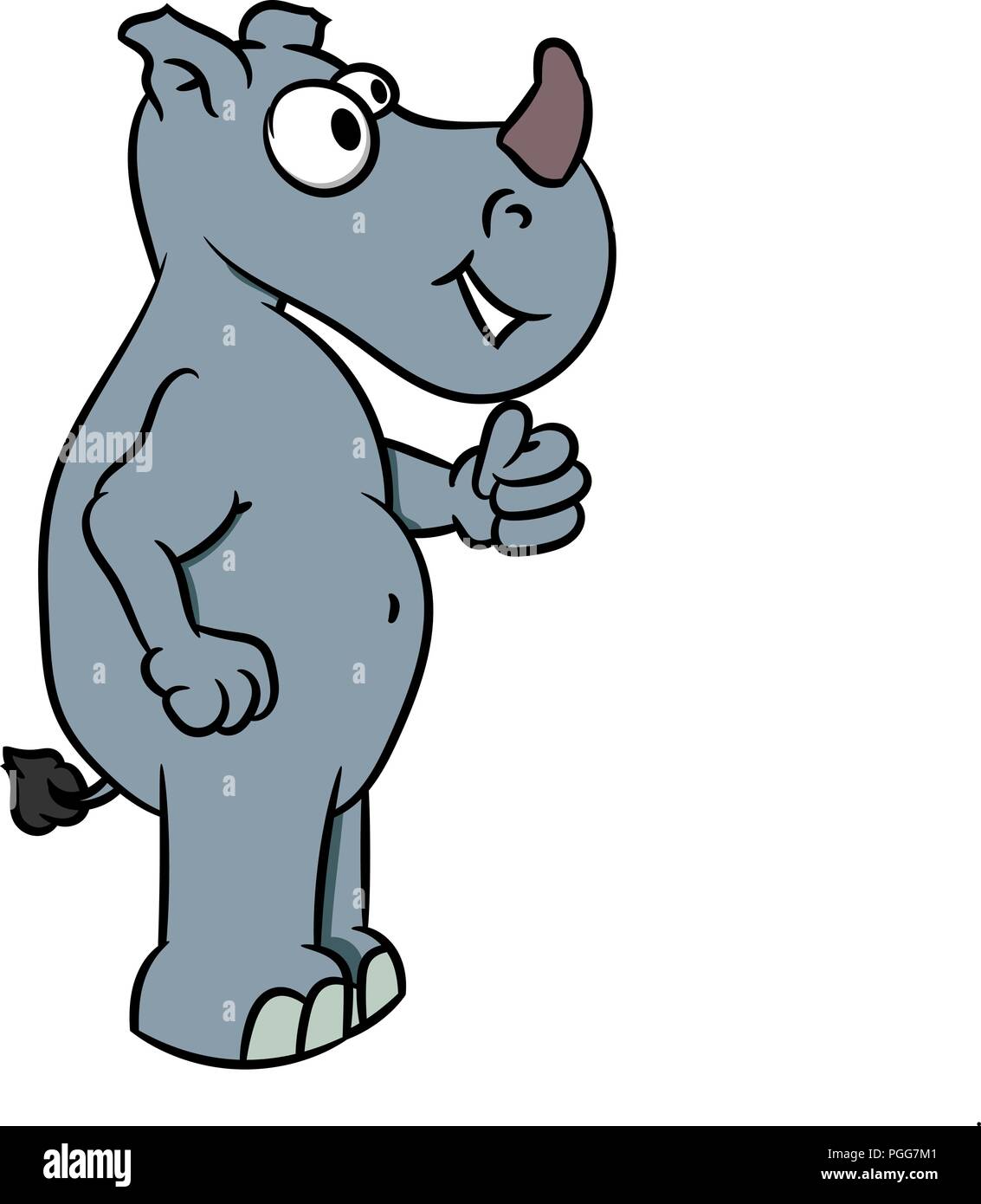 Cartoon rhino con il pollice fino, simpatici animali lo stile comico, illustrazione vettoriale Illustrazione Vettoriale