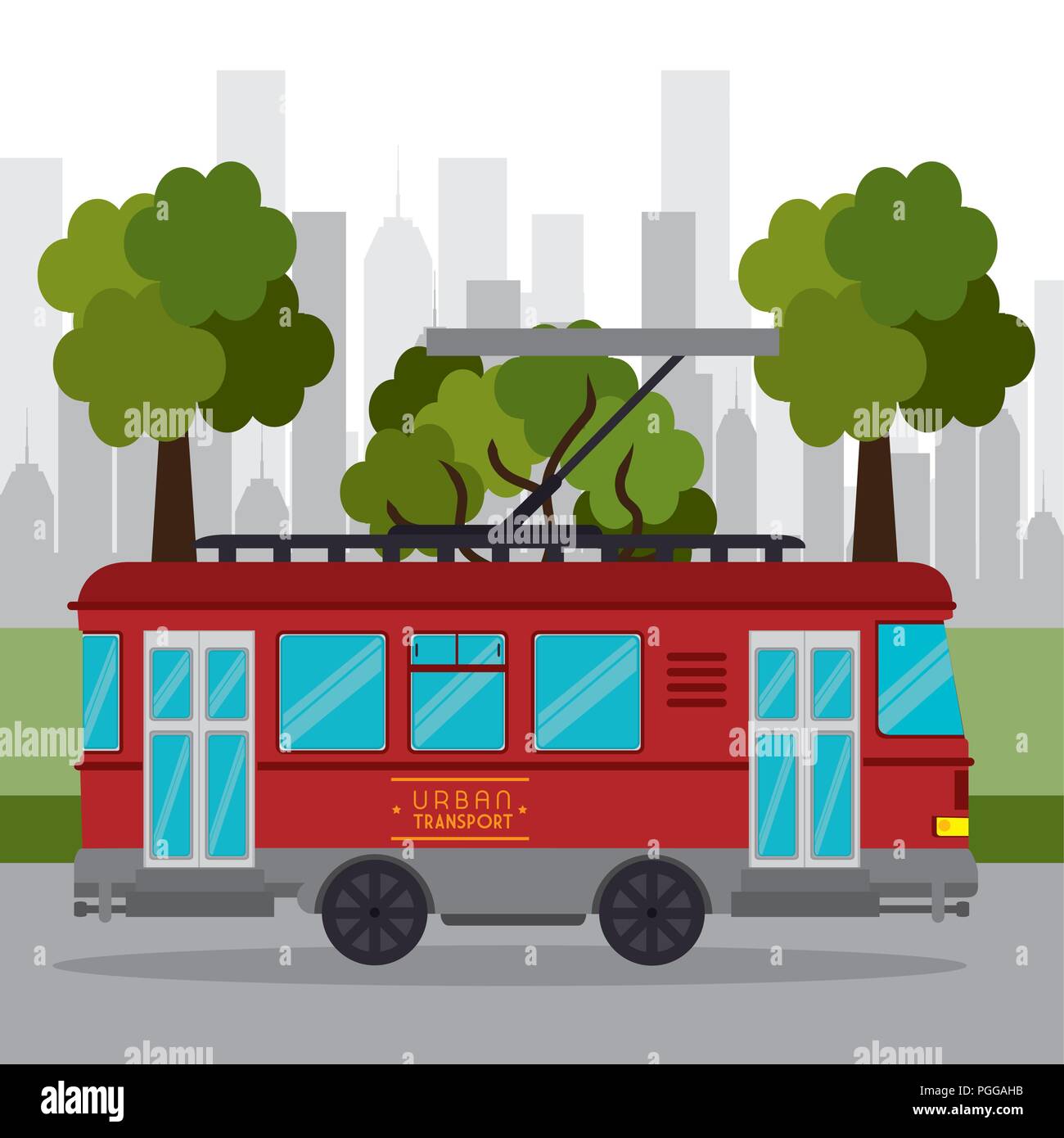 Tram retrò di trasporto urbano di servizio Illustrazione Vettoriale