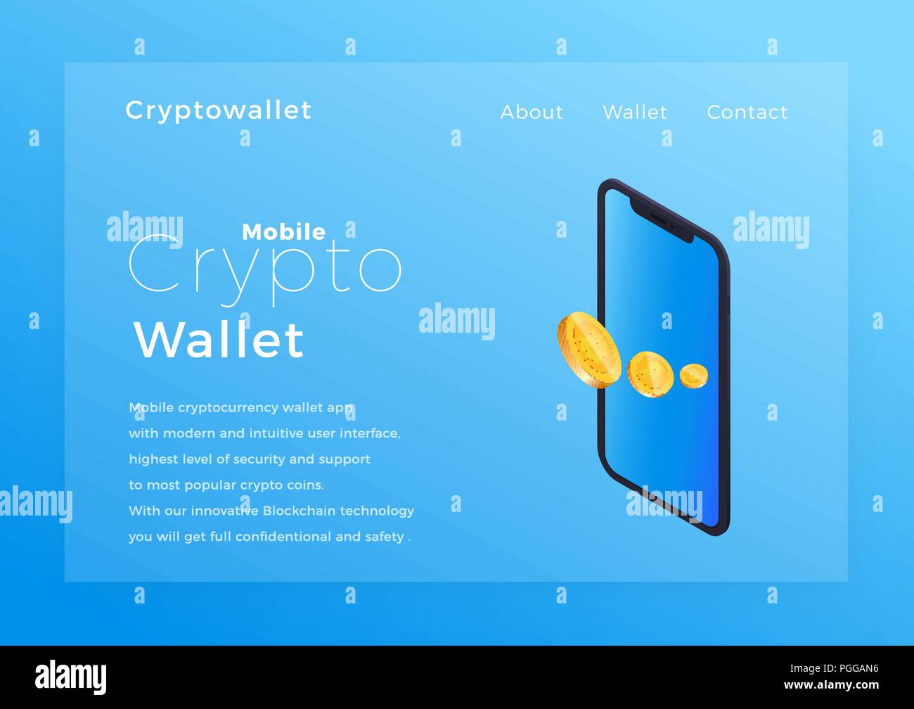 Crypto wallet illustrazione isometrica. Cryptocurrency storage mobile app concept Illustrazione Vettoriale