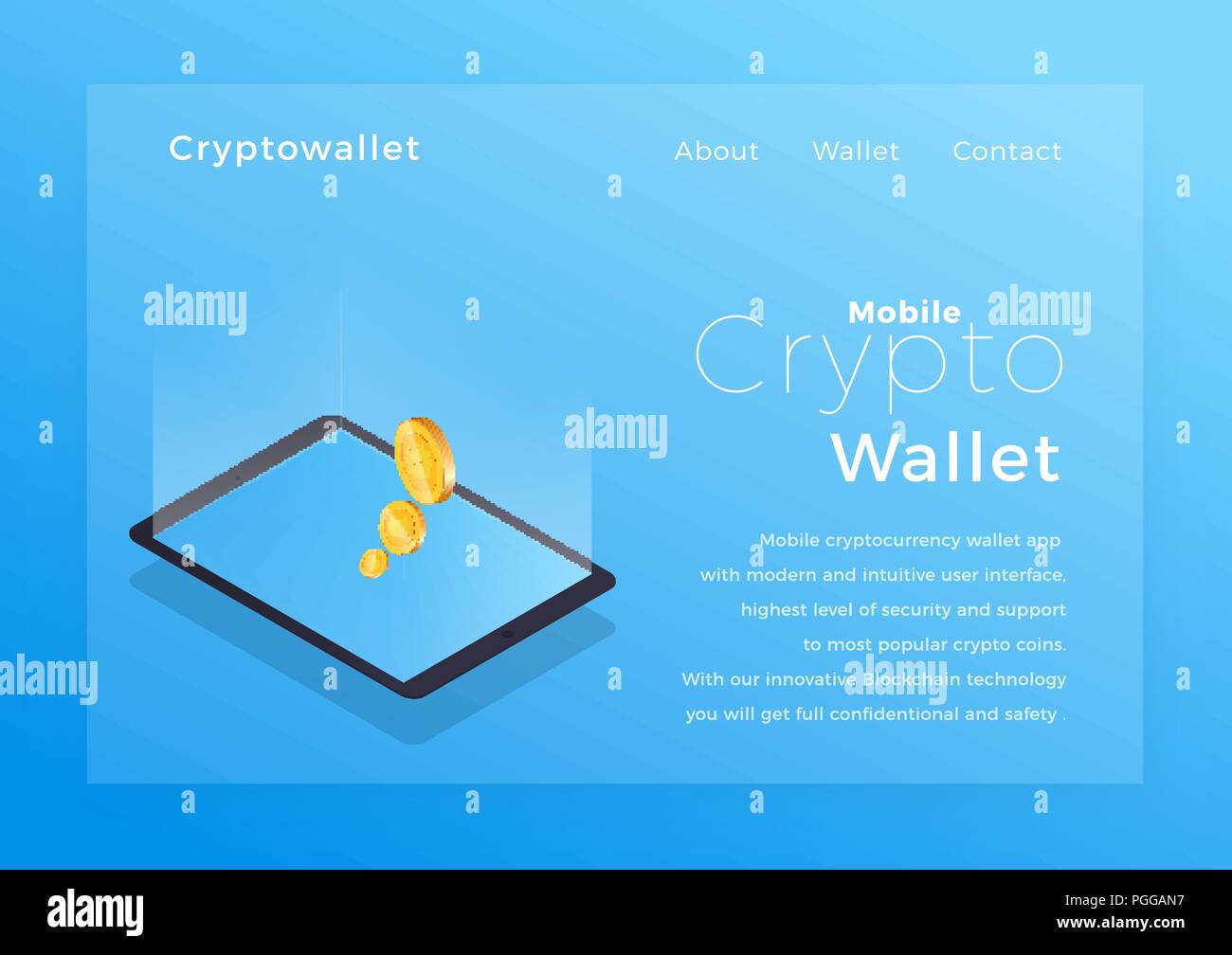 Crypto wallet illustrazione isometrica. Cryptocurrency storage mobile app concept Illustrazione Vettoriale
