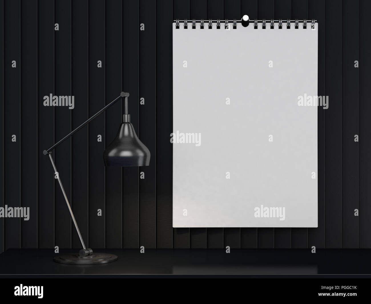 Il design in bianco calendario modello con su uno sfondo con le ombre morbide. Il rendering 3D Foto Stock