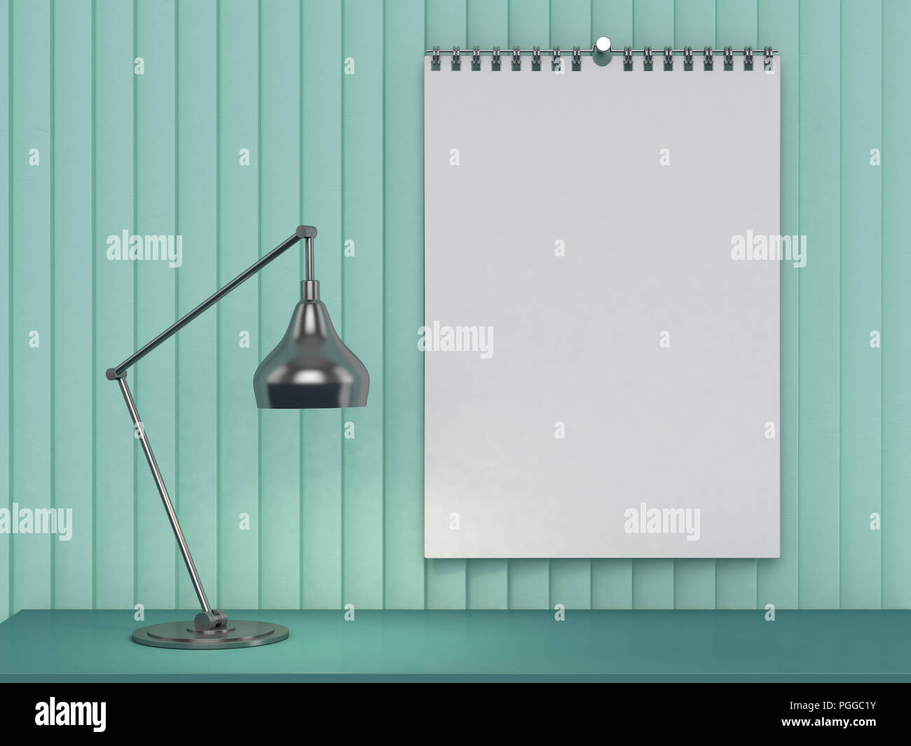 Il design in bianco calendario modello con su uno sfondo con le ombre morbide. Il rendering 3D Foto Stock