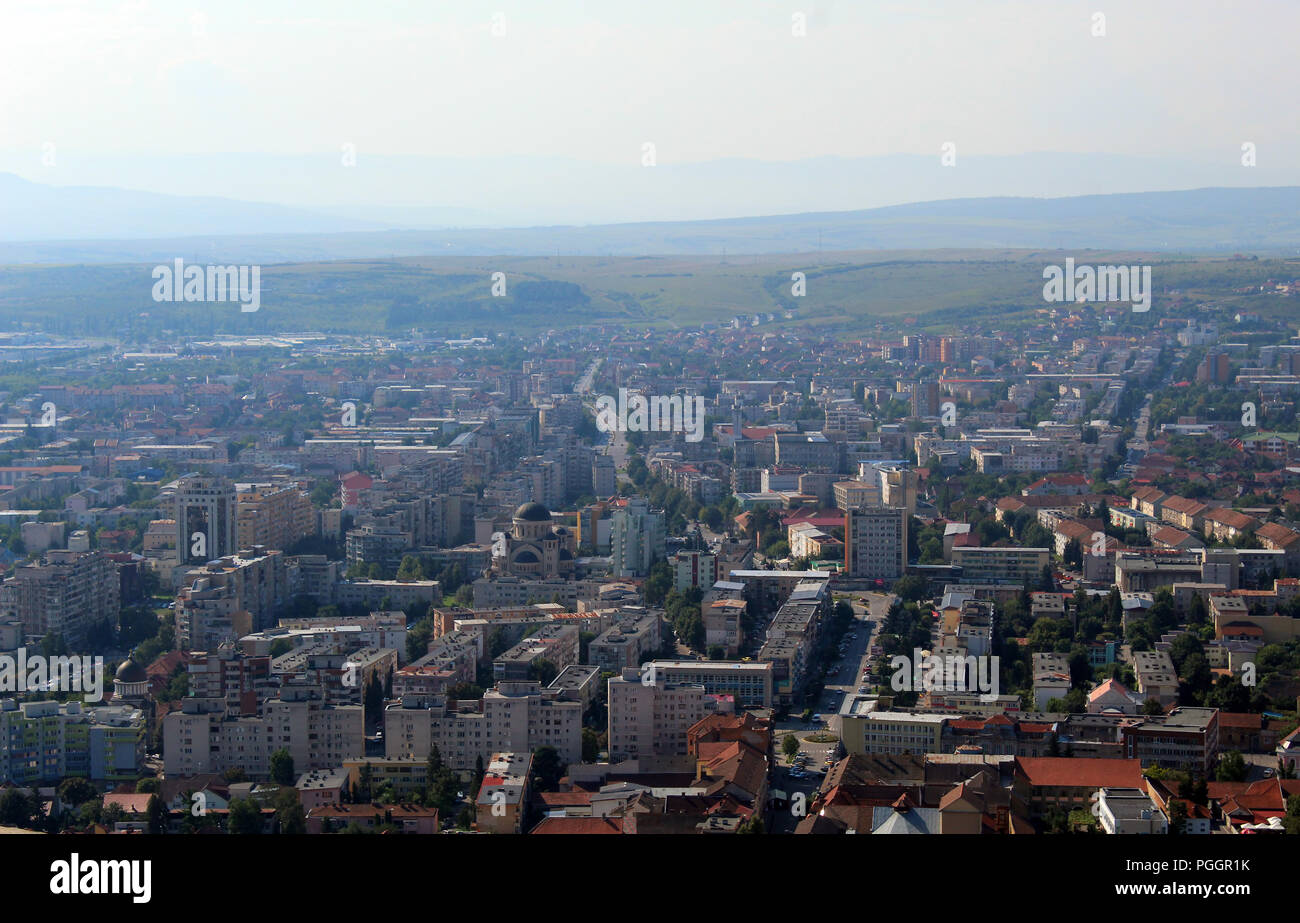 Vista panoramica della città di Deva, Romania Foto Stock