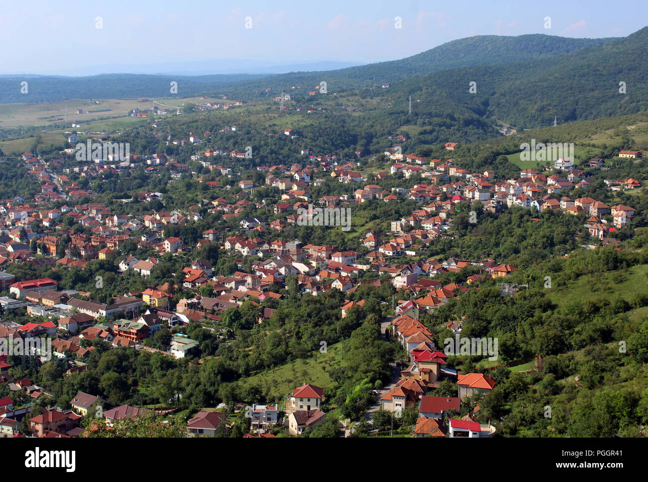 Vista panoramica della città di Deva, Romania Foto Stock