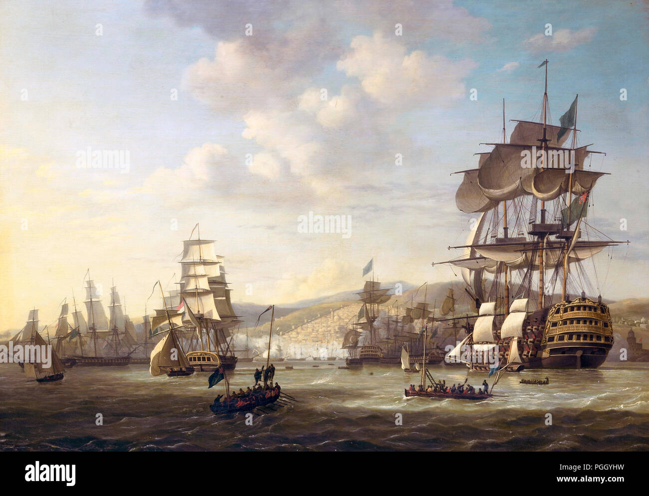 La flotta anglo-olandese nella baia di Algeri a sostegno di un ultimatum per la liberazione degli schiavi di colore bianco, 26 agosto 1816. Nicolaas Baur, 1818 Foto Stock