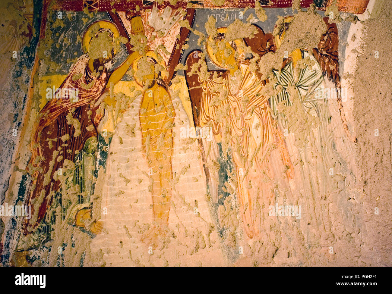 Rovinato paleocristiano di affresco murale, Anatolia, Turchia. Foto Stock