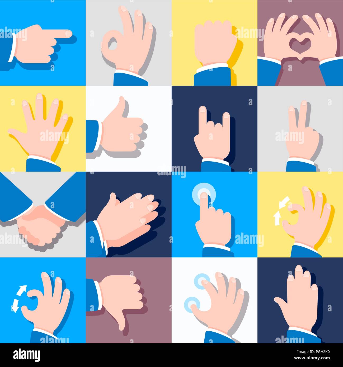Raccolta di icone con i gesti delle mani. Illustrazioni vettoriali. Eps 10. Illustrazione Vettoriale
