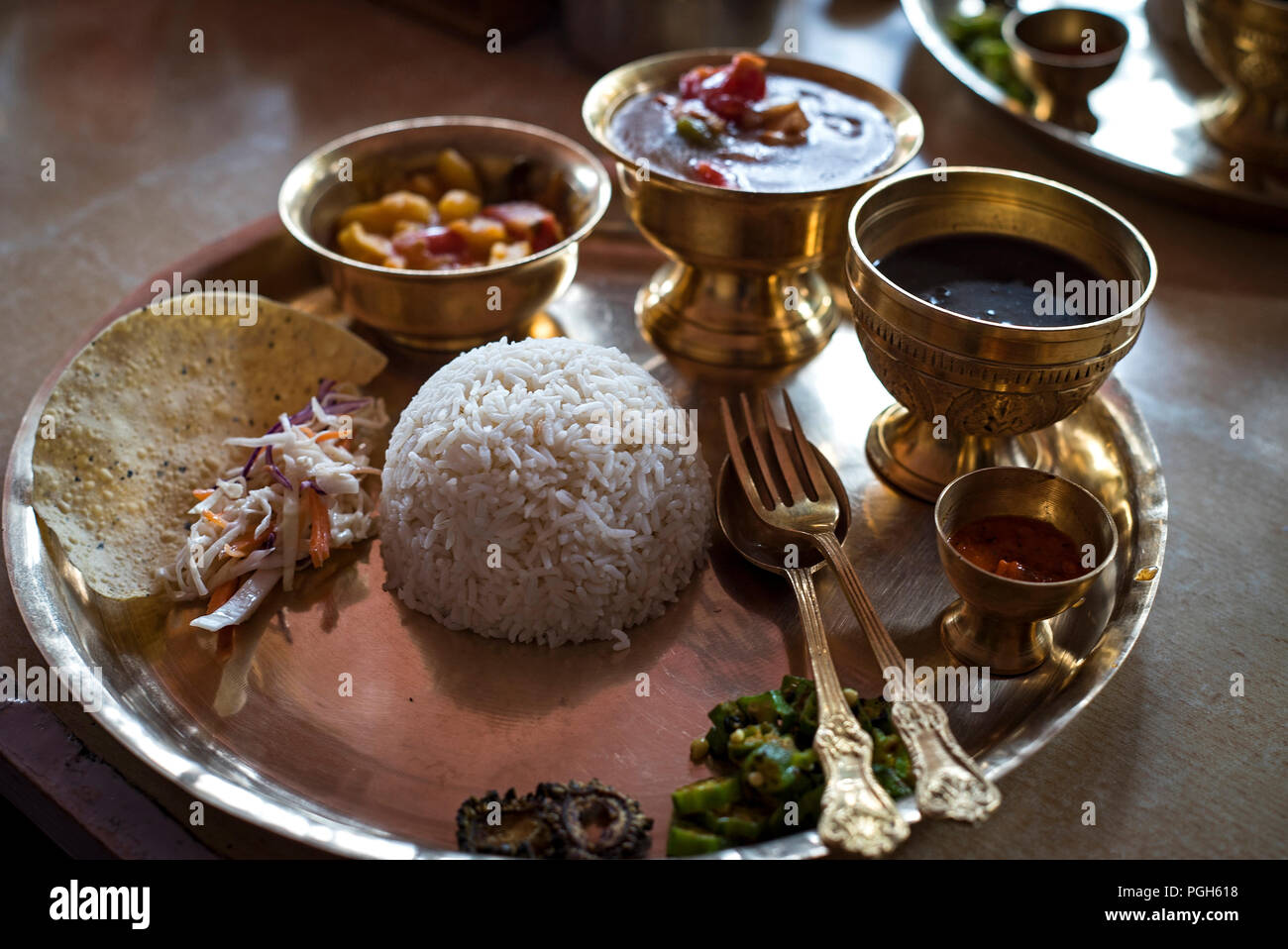 Il cibo tradizionale del Nepal Foto Stock