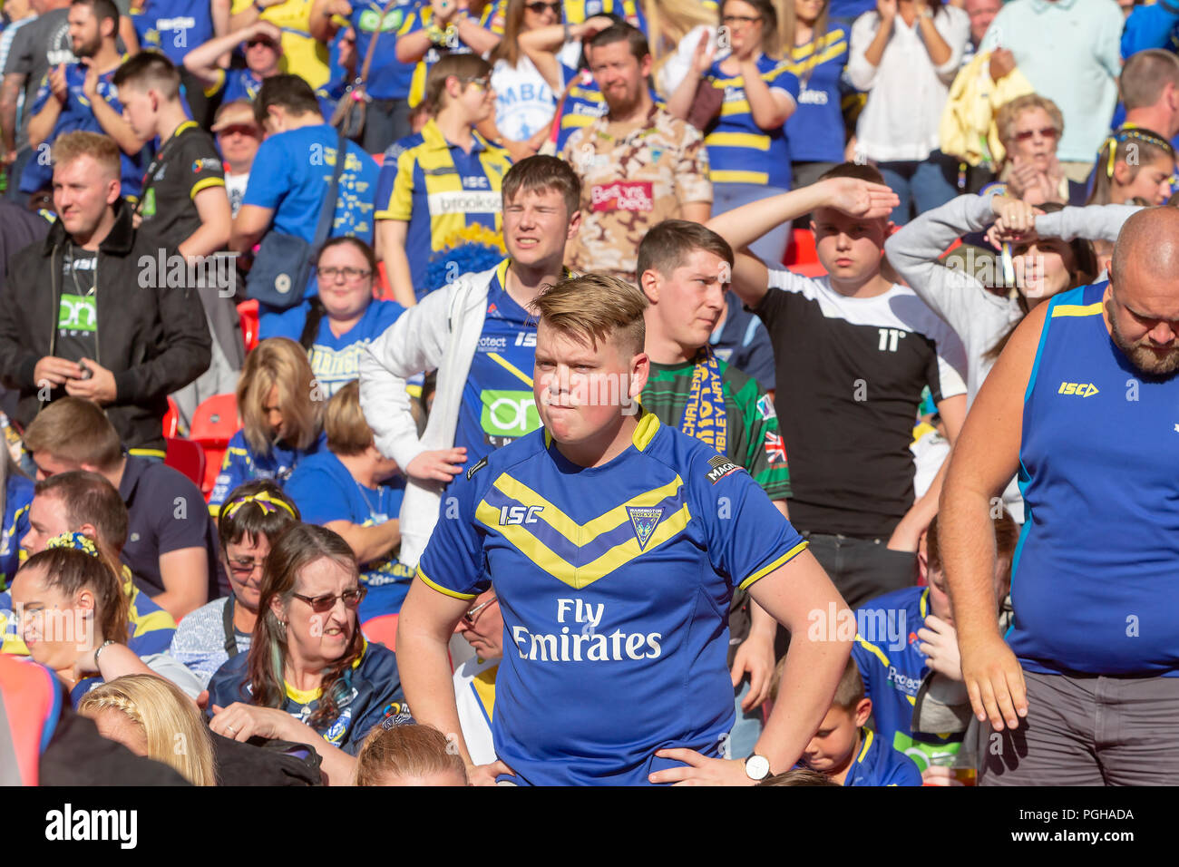 Sabato 25 Agosto 2018 - Il 117stadiazione della Ladbrokes Challenge Cup Rugby League finale allo stadio di Wembley tra Warrington Lupi (filo) Foto Stock