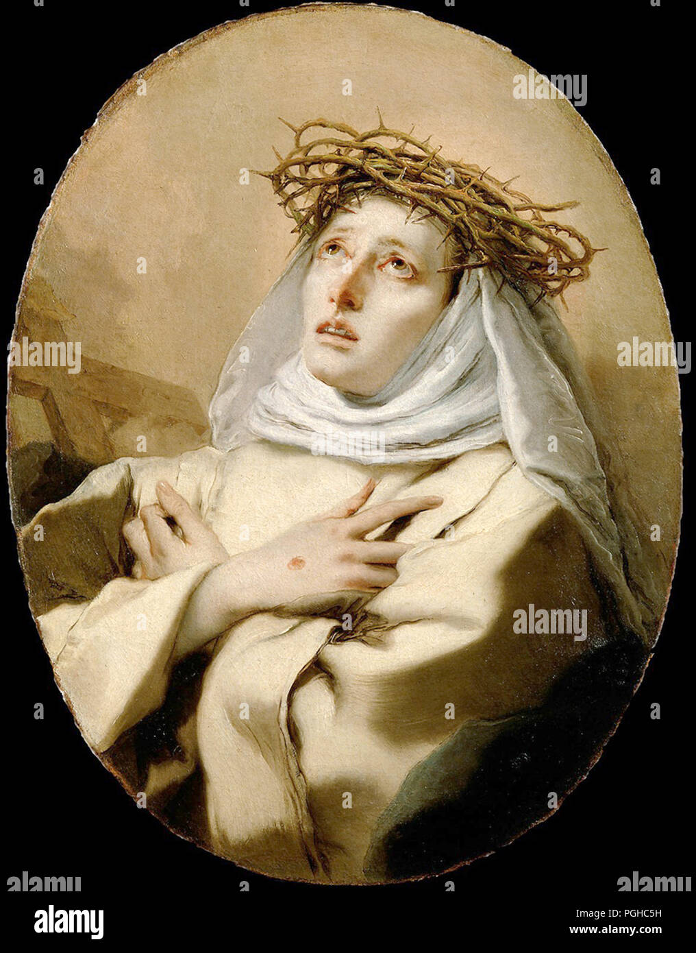 Santa Caterina di Siena da Giovanni Battista Tiepolo Santa Caterina da Siena (1347 - 1380), terziaria dell'Ordine Domenicano e filosofo scolastico e teologo che ha avuto una grande influenza sulla Chiesa cattolica Foto Stock