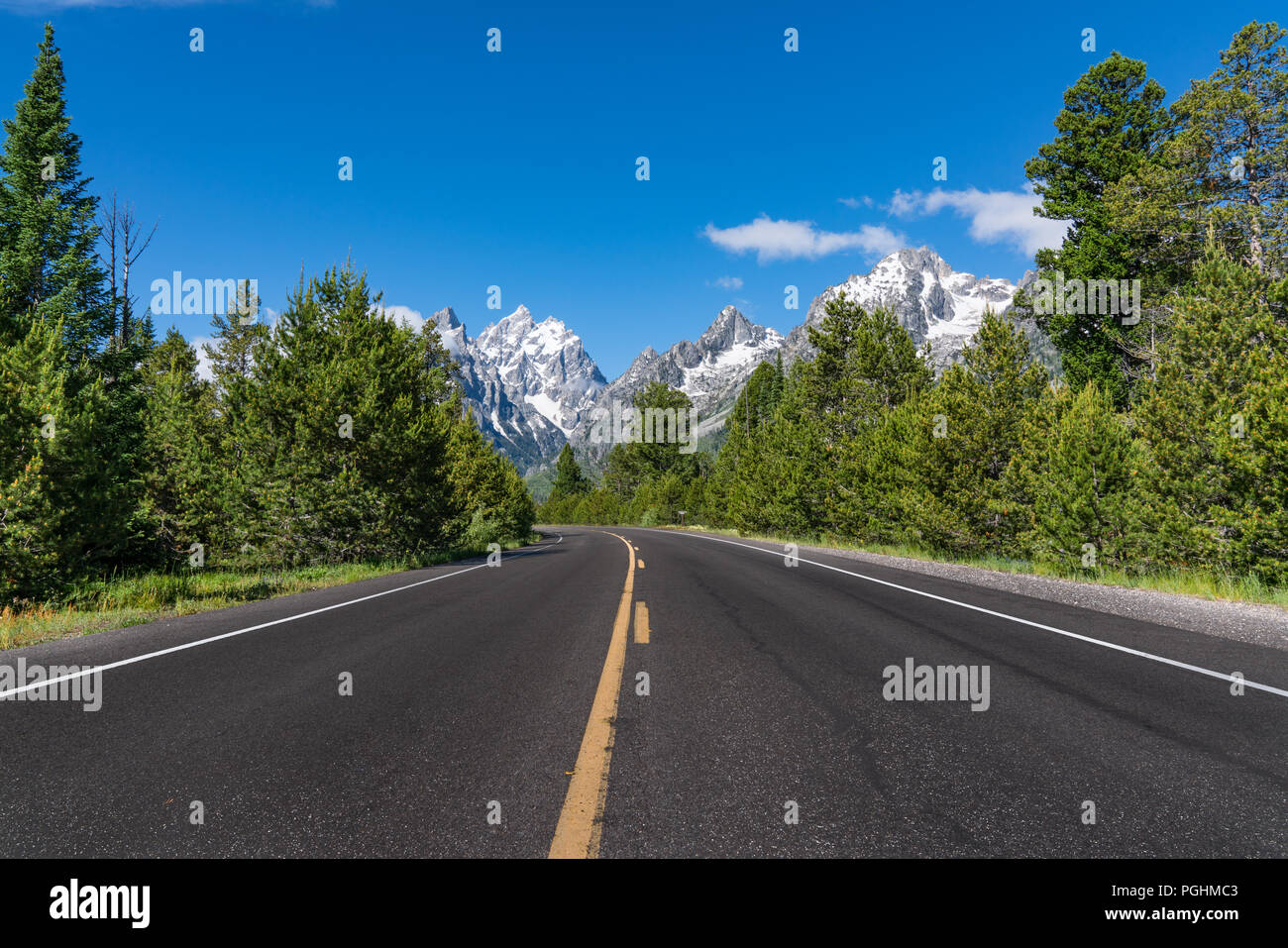 Strada nel Parco Nazionale di Grand Teton vicino a Jackson, Wyoming Foto Stock