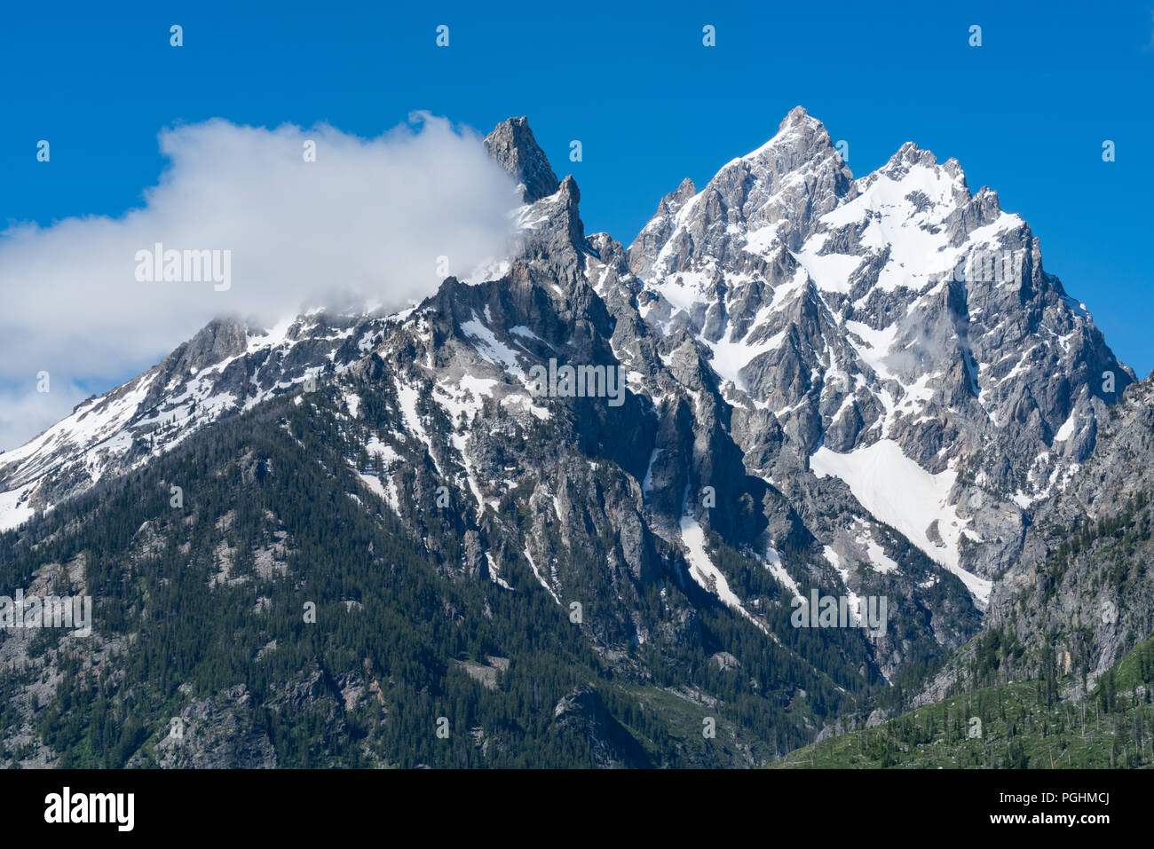 Picchi di Teton gamma della montagna nel Parco Nazionale di Grand Teton, Wyoming Foto Stock