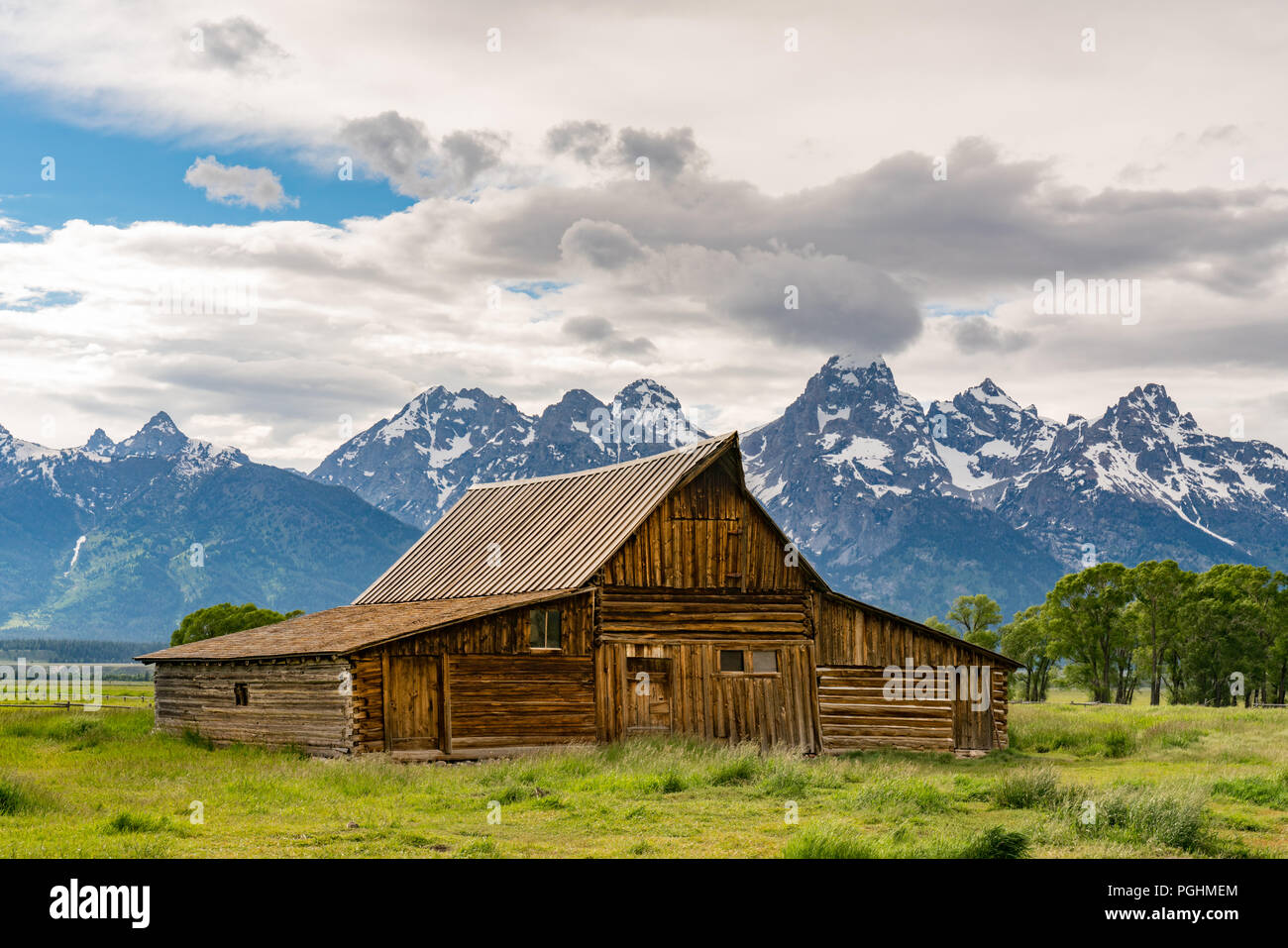 T.A. storico Moulton Barn lungo la fila di mormoni nel Parco Nazionale di Grand Teton, Wyoming Foto Stock