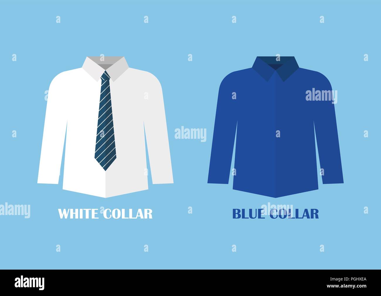 Bianco e blu shirt illustrazione vettoriale. Bianco e blu concetto collare Illustrazione Vettoriale