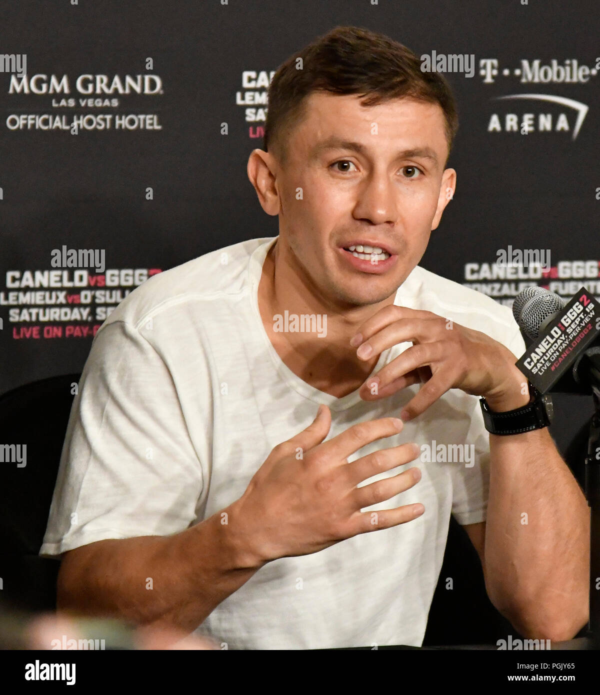 In California, Stati Uniti d'America. 26 Ago, 2018. Los Angeles, CA, Stati Uniti d'America. 26 Ago, 2018. Middleweight campione del pugilato Gennady ?GGG? Allenamenti Golovkin per i tifosi Domenica a Banc della California Stadium. Oggi GGG e Canelo Alvarez ha fatto media day gli allenamenti in preparazione per il loro anticipato rivincita su Settembre 15 a Las Vegas.Foto da Gene Blevins/LA/DailyNews SCNG/ZUMAPRESS Credit: Gene Blevins/ZUMA filo/Alamy Live News Foto Stock